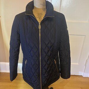 Michael Kors Navy Blue Women's quilted zippered jacket w/removable hood  L